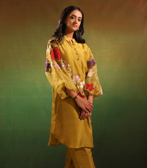 PISTA GREEN VALLEY OF BOTANICAL FLOWERS TUNIC SET