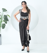 MONOCHROME PHOOL-PATTI DETACHABLE COTI WITH BUSTIER & KNOT SKIRT SET