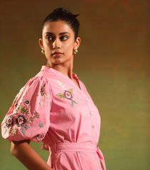 PINK BLOOM BADABAGH BOTTOM FRILL DRESS
