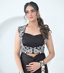 MONOCHROME PHOOL-PATTI DETACHABLE COTI WITH BUSTIER & KNOT SKIRT SET