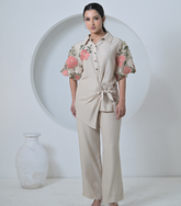 GULAB ORGANZA SLEEVE SIDE TIE UP CO-ORD SET