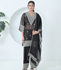 VELVET LACES ORGANZA KURTA SET WITH DUPATTA