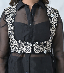 MONOCHROME PHOOL-PATTI COTI WITH ORGANZA SHIRT SET