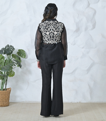 MONOCHROME PHOOL-PATTI COTI WITH ORGANZA SHIRT SET