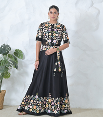 PHOOL-PATTI BLACK LEHENGA SET