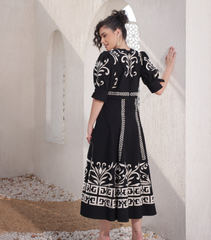 MIDNIGHT MOSAIC FLARED DRESS