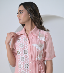 GEOMETRIC FLORAL TIE-UP DRESS