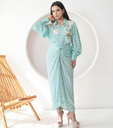 FLORET BANDHANI COLLAR WORK SHIRT WITH KNOT SKIRT SET