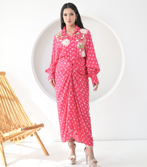 FLORET BANDHANI COLLAR WORK SHIRT WITH KNOT SKIRT SET
