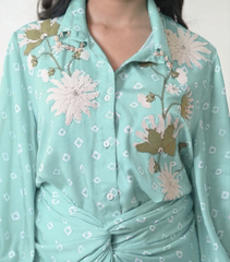 FLORET BANDHANI COLLAR WORK SHIRT WITH KNOT SKIRT SET