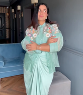 GOPALIKA VIRMANI - SEA BLUE FLORIUM SHIRT WITH KNOT SKIRT SET