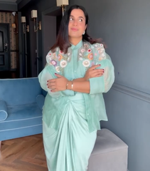 GOPALIKA VIRMANI - SEA BLUE FLORIUM SHIRT WITH KNOT SKIRT SET