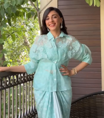 MEHAK JAIN - FLORIS BANDHANI SHIRT WITH PLEATED SKIRT SET