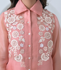 BLUSH PHOOL-PATTI ORGANZA SHIRT COORD SET