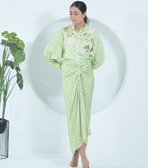 FLORET BANDHANI COLLAR WORK SHIRT WITH KNOT SKIRT SET