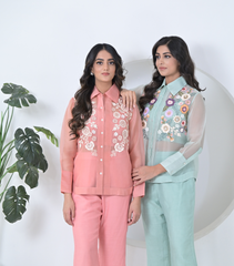 BLUSH PHOOL-PATTI ORGANZA SHIRT COORD SET