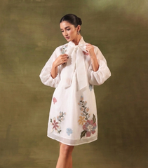 DUPION BIG FLOWER ORGANZA BOW TIE UP DRESS