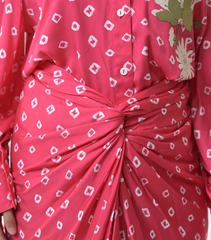FLORET BANDHANI COLLAR WORK SHIRT WITH KNOT SKIRT SET