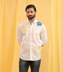 CLASSIC WHITE SHIRT WITH FLORAL ABSTRACT