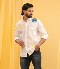 CLASSIC WHITE SHIRT WITH FLORAL ABSTRACT