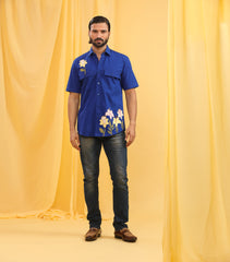 CLASSIC ELECTRIC BLUE SHIRT WITH FLORAL EMBROIDERY
