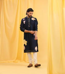 FLORAL ABSTRACT NAVY KURTA SET