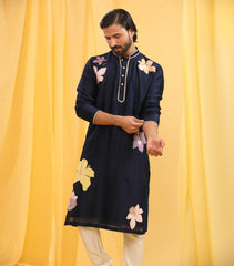 FLORAL ABSTRACT NAVY KURTA SET