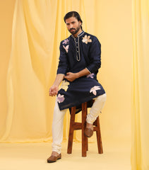 FLORAL ABSTRACT NAVY KURTA SET
