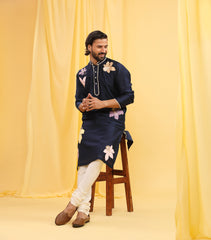 FLORAL ABSTRACT NAVY KURTA SET