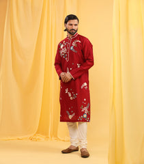 MULTICOLOURED RED KURTA SET