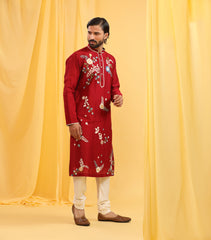 MULTICOLOURED RED KURTA SET
