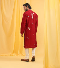 MULTICOLOURED RED KURTA SET