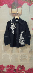 STROKED FLOWER EMBROIDERY SHIRT