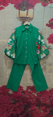 BOTANICAL SMALL FLOWER CO-ORD SET WITH SEQUINS AND STITCHLINE PANTS