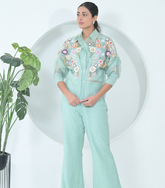 SEA BLUE FLORIUM SHIRT WITH PANT SET