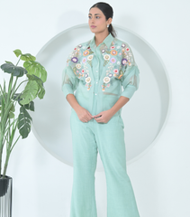 SEA BLUE FLORIUM SHIRT WITH PANT SET