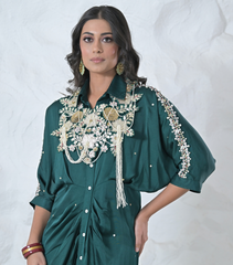 GOLD FLORAL SERAPHINE GATHERED DRESS