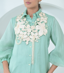 IVORY GARDEN TASSELS NECKPIECE WITH ORGANZA SHIRT COORD SET
