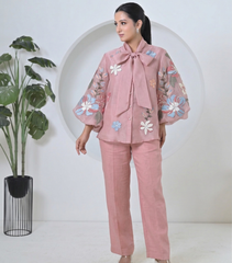 DUPION BIG FLOWER BOW TIE-UP CO-ORD SET