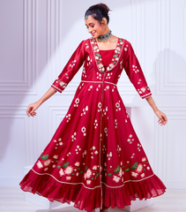 RED PICHWAI ANARKALI GOWN