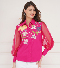 SHEER SLEEVE BOTANICAL TOP