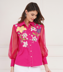 SHEER SLEEVE BOTANICAL TOP