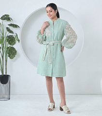 MONOCHROME PHOOL-PATTI ORGANZA SLEEVE DRESS