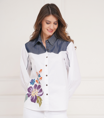 BACK BUTTON DENIM PATCH SHIRT