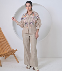 BEIGE FLORIUM SHIRT WITH PANT SET