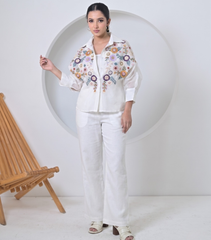 WHITE FLORIUM SHIRT WITH PANT SET
