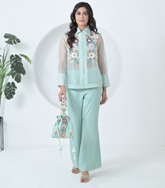 SEA BLUE PHOOL-PATTI ORGANZA SHIRT COORD SET