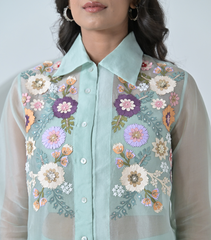 SEA BLUE PHOOL-PATTI ORGANZA SHIRT COORD SET