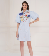 BOTANICAL DRESS WITH SHORT BALLOON SLEEVES