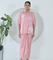 LAYERED FLOWER BOOTA KAFTAN & KNOT SKIRT BANDHANI SET